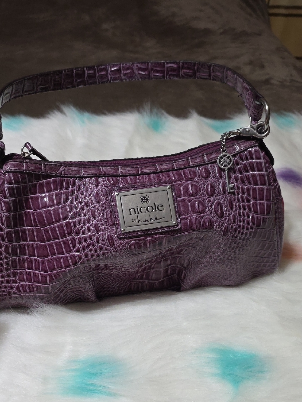 Nicole by Nicole Miller Purple Croc-Embossed Mini Shoulder Bag